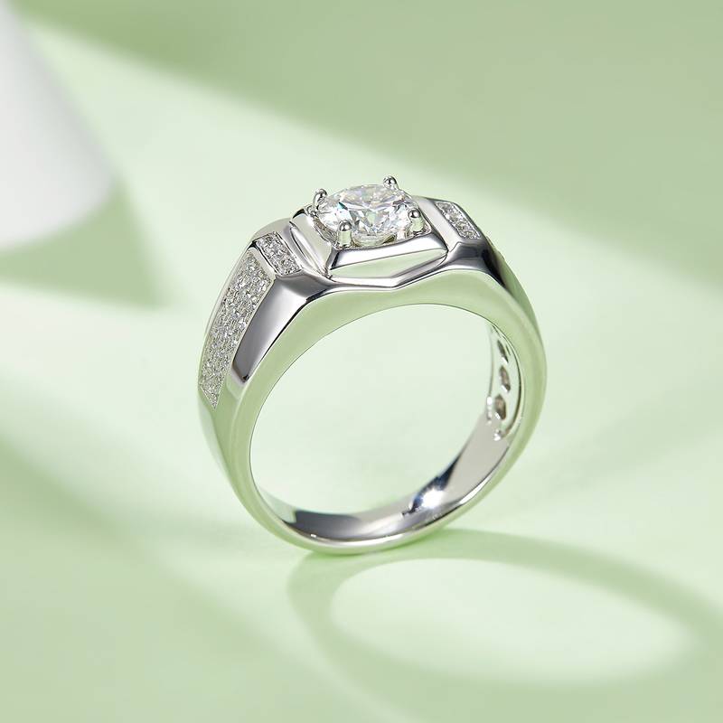 汶泽款S925银镀白金MoissaniteMen's Ring1ctD级